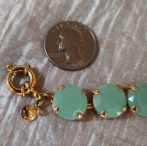 J. Crew Light Mint GREEN Gold Tone Glass Stone Bracelet Lifesaver Clasp NWOT - Picture 6 of 9